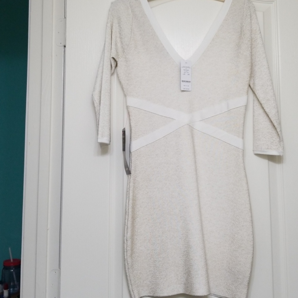 Bebe Foiled V neck dress